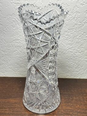 Antique American Brilliant Period Cut Glass Corset Vase 10” Tall Crystal